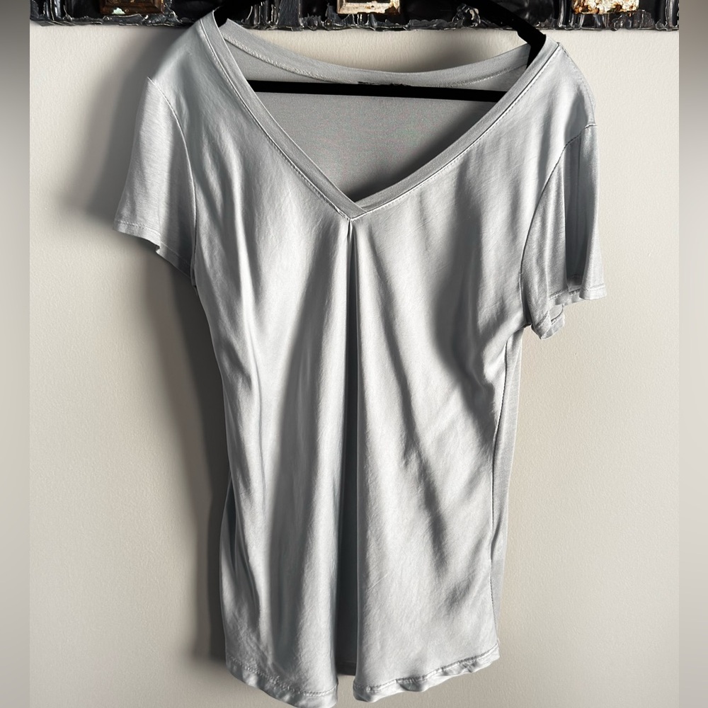 Shimmer Silver V-Neck Women's Top